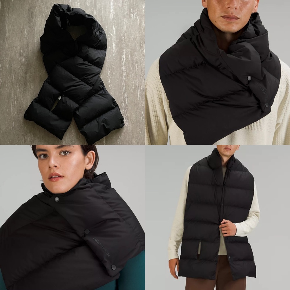 Lululemon Wunder Puff Scarf - Black - 600-fill-power goose down MSRP $98